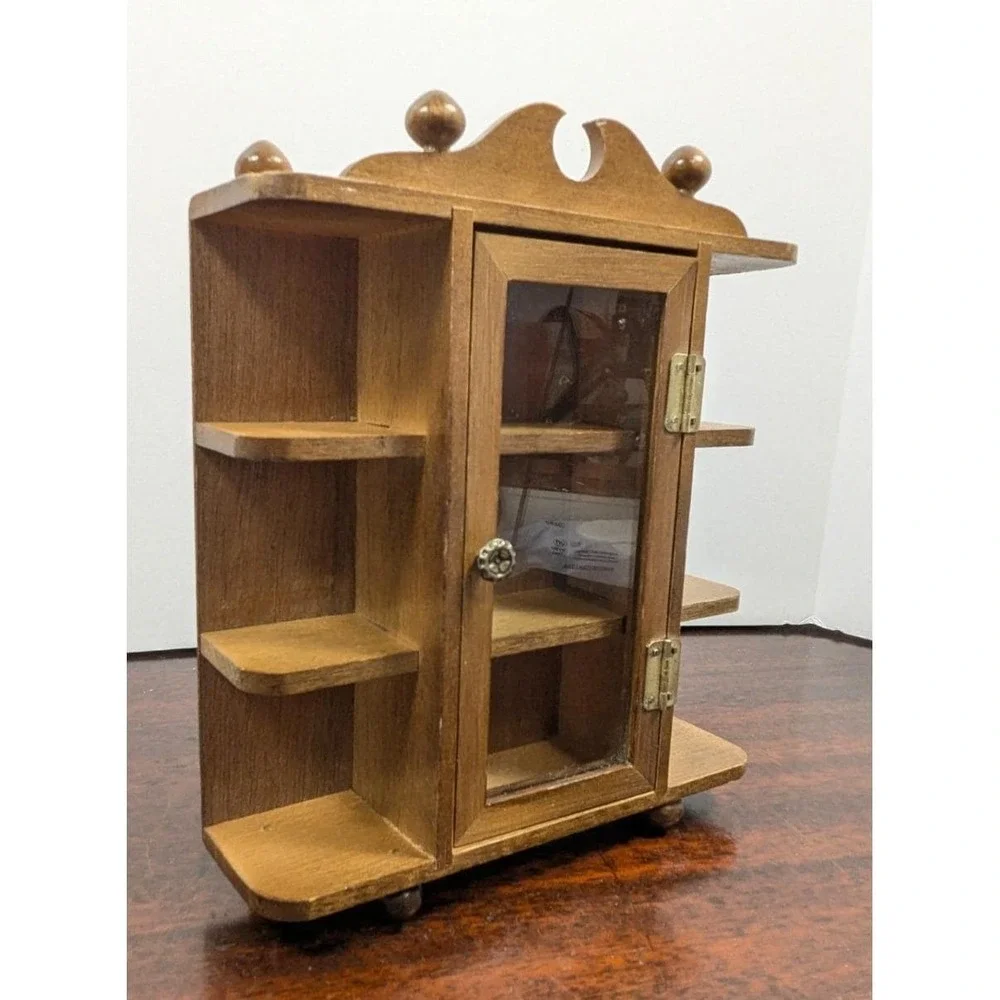 Vintage Miniature Wood Curio Display Cabinet Glass Door Wall Shelf Shadow Box